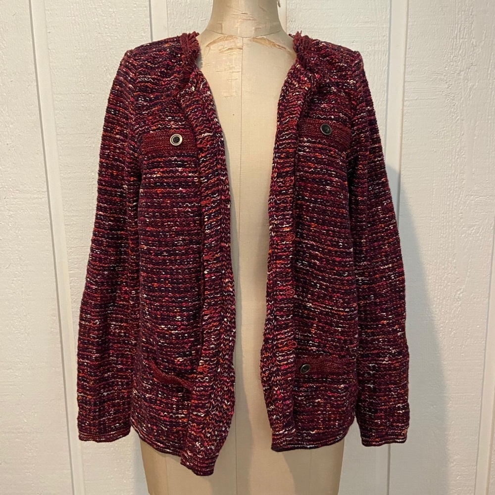 J Jill Burgundy Tweed Knit Sweater Jacket